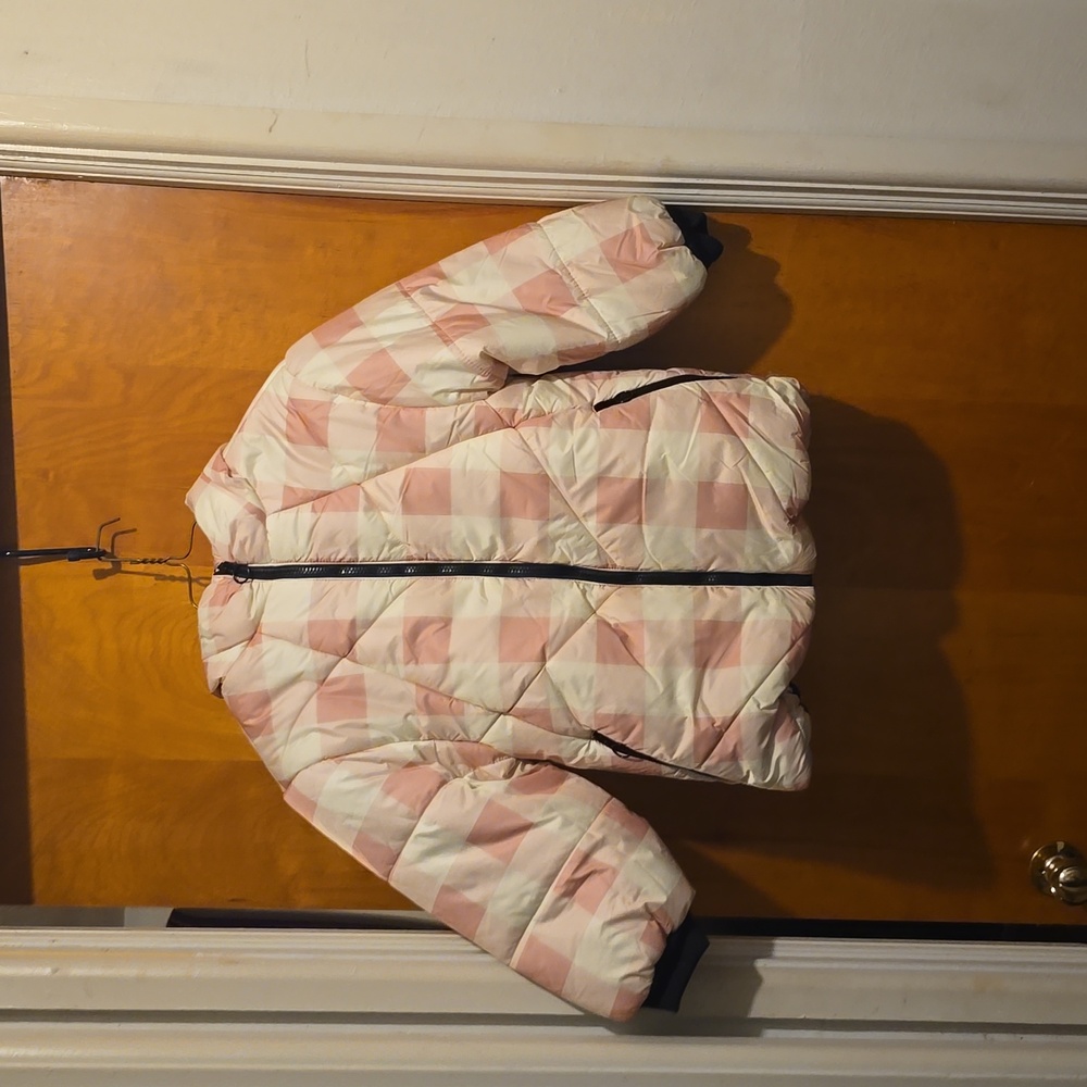 Little girl pink and white plaid coat